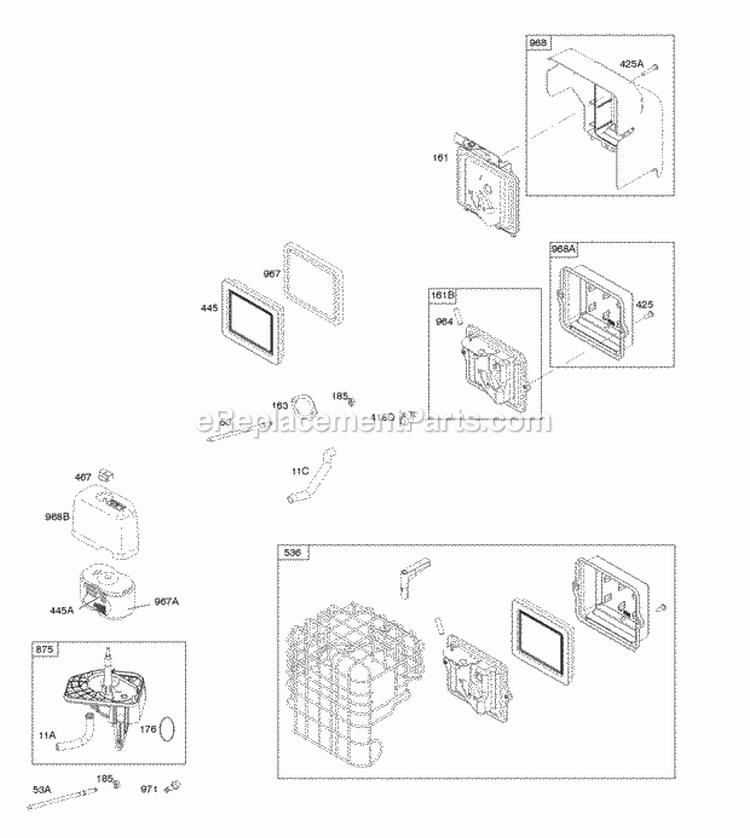 Air Cleaner Diagram and Parts List for 21S232-1110-F1  Briggs and Stratton Engine